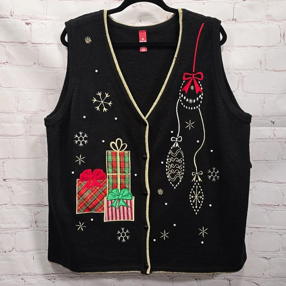 Holiday Treasures Christmas Present Ornaments Sweater Vest Women’s Size XXL NWT - Picture 1 of 14